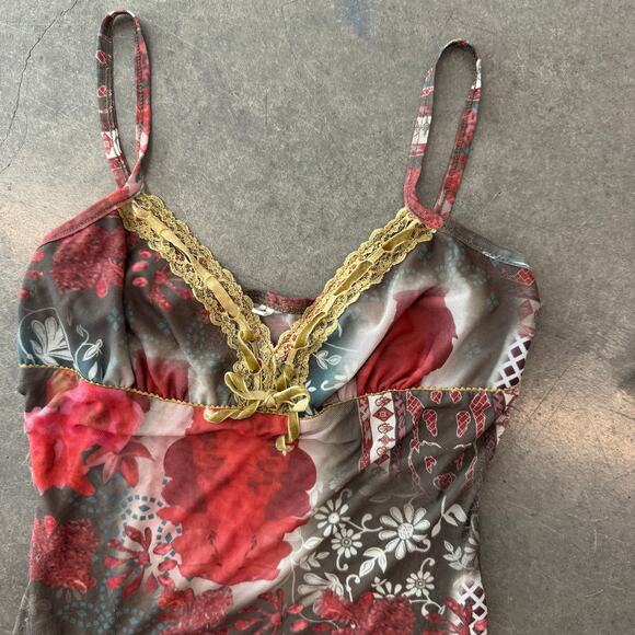 Vintage Y2k Retro Abstract Psychedelic Cami Tank Top Velour Velvet Womens Small - Picture 2 of 5